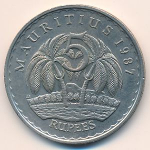Mauritius, 5 rupees, 1987