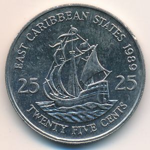 Восточные Карибы, 25 центов (1989 г.)
