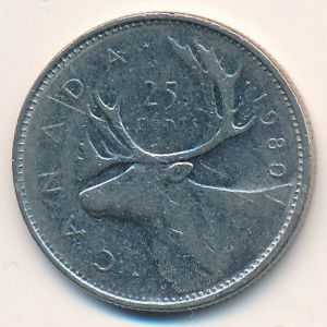 Canada, 25 cents, 1980