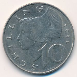 Austria, 10 schilling, 1990