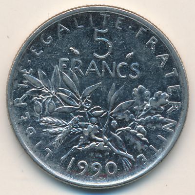 France, 5 francs, 1990