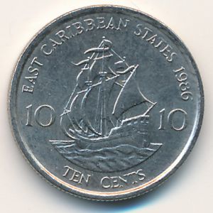 Восточные Карибы, 10 центов (1986 г.)