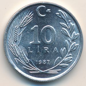 Turkey, 10 lira, 1987