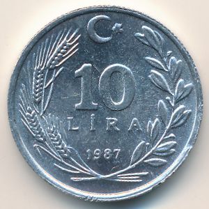 Turkey, 10 lira, 1987