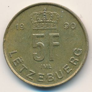 Luxemburg, 5 francs, 1990
