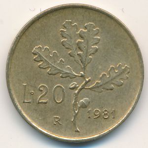 Италия, 20 лир (1981 г.)