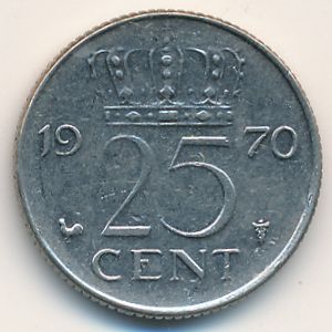 Netherlands, 25 cents, 1970