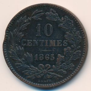 Luxemburg, 10 centimes, 1865