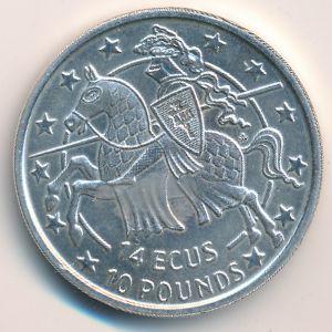 Гибралтар, 14 экю - 10 фунтов (1992 г.)