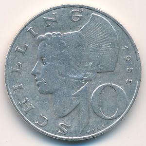 Австрия, 10 шиллингов (1958 г.)