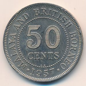 Malaya and British Borneo, 50 cents, 1954–1961