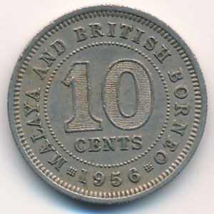 Malaya and British Borneo, 10 cents, 1956