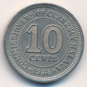Malaya, 10 cents, 1948