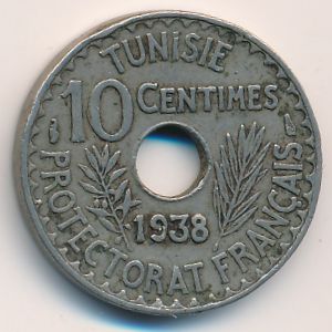 Тунис, 10 сентим (1938 г.)