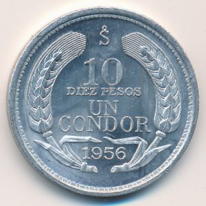 Chile, 10 pesos, 1956–1959