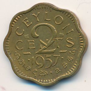 Ceylon, 2 cents, 1957