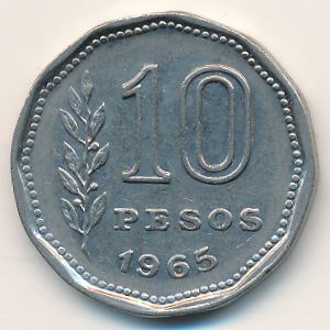 Аргентина, 10 песо (1965 г.)