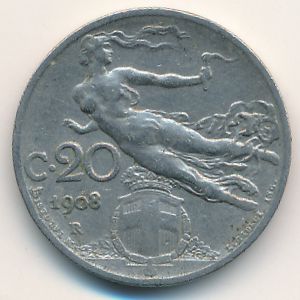 Италия, 20 чентезимо (1908 г.)