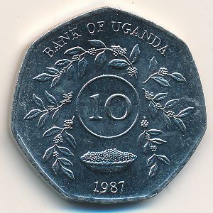 Uganda, 10 shillings, 1987
