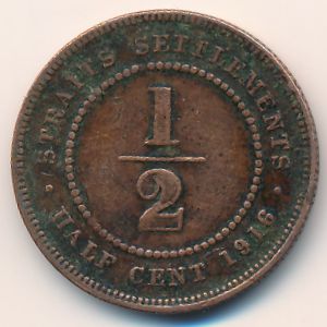 Стрейтс-Сетлментс, 1/2 цента (1916 г.)