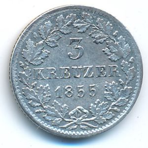 Баден, 3 крейцера (1855 г.)