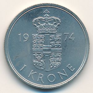 Denmark, 1 krone, 1974