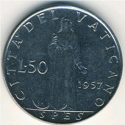 Vatican City, 50 lire, 1955–1958