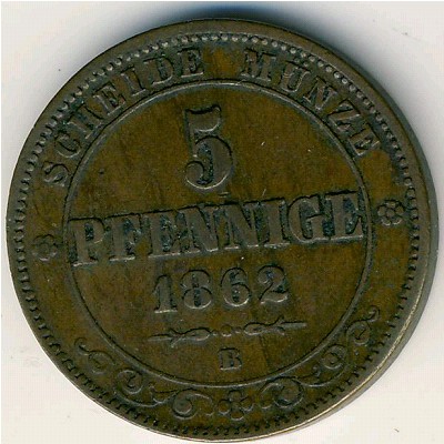 Саксония, 5 пфеннигов (1862 г.)