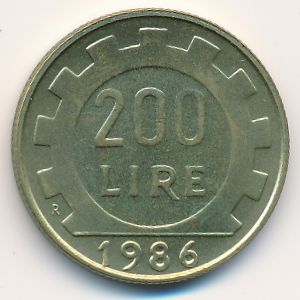 Italy, 200 lire, 1986