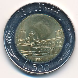 Италия, 500 лир (1991 г.)