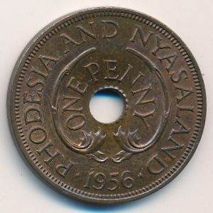 Rhodesia and Nyasaland, 1 penny, 1956