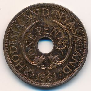 Rhodesia and Nyasaland, 1 penny, 1961