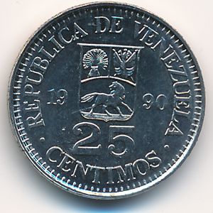 Venezuela, 25 centimos, 1990