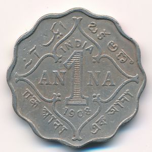 Британская Индия, 1 анна (1908 г.)