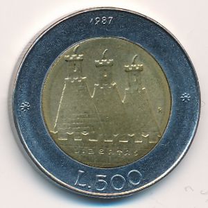 San Marino, 500 lire, 1987
