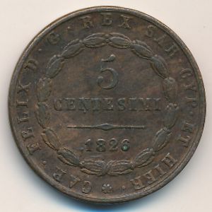 Сардиния, 5 чентезимо (1826 г.)