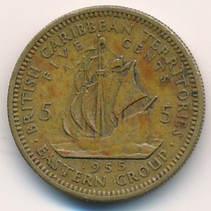 Восточные Карибы, 5 центов (1955 г.)