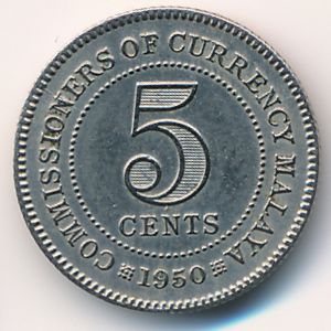 Malaya, 5 cents, 1948–1950