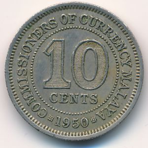 Malaya, 10 cents, 1950