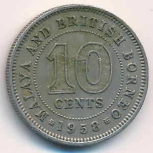 Malaya and British Borneo, 10 cents, 1958