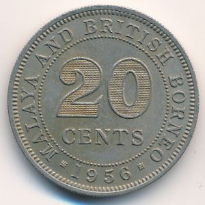 Малайя и Британское Борнео, 20 центов (1956 г.)