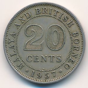 Малайя и Британское Борнео, 20 центов (1957 г.)