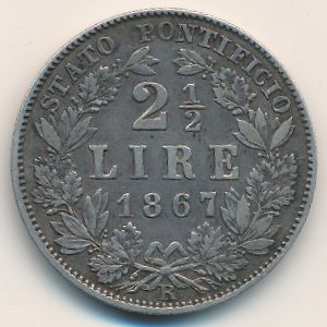 Папская область, 2 1/2 лиры (1867 г.)