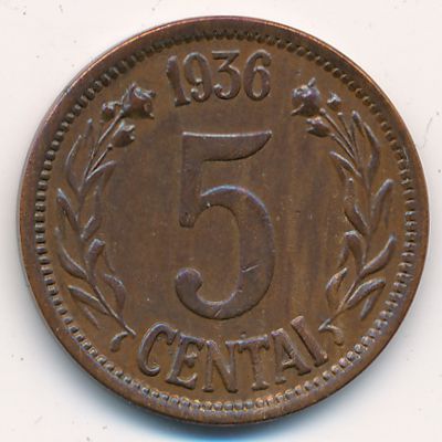 Lithuania, 5 centai, 1936