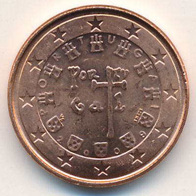 Portugal, 1 euro cent, 2009