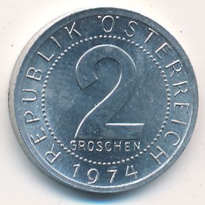 Austria, 2 groschen, 1974