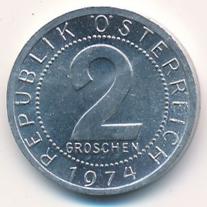 Austria, 2 groschen, 1974