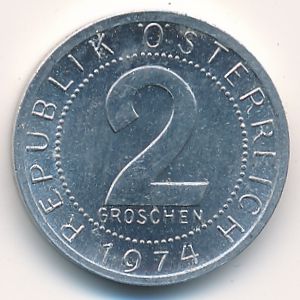 Austria, 2 groschen, 1974