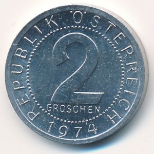 Austria, 2 groschen, 1974