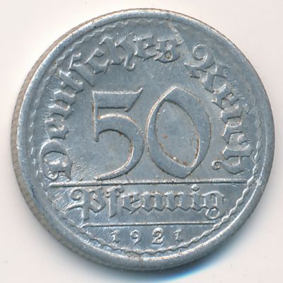 Weimar Republic, 50 pfennig, 1921